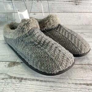Dearfoams Slippers Womens Size 11 Gray Knit Faux Fur Lined Clog Indoor Slip On